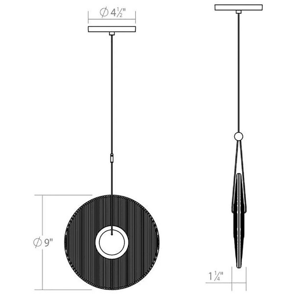 【Sonneman】アメリカ・デザイン照明 ペンダントライト「Meclisse LED 9 inch」1灯・サテンブラック・エッチングガラス（W229×D25×H229mm）