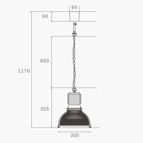 【HERMOSA】ペンダントライト「BYRON GLASS SHADE」1灯・BK(W300×H355mm)