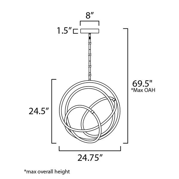 【ET2】アメリカ・LEDループペンダントシーリングライト「MOBIUS」1灯（W510×L630×H620mm）