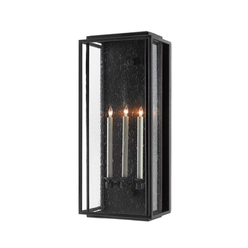 【CURREY】アメリカ・アウトドアウォールライト 3灯「Wright」L ブラック（W350×D210×H820mm）