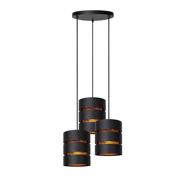 【LUCIDE】ベルギー　デザイン照明　シーリングペンダントライト「ROSAS」Black　3灯（φ180×H220mm）