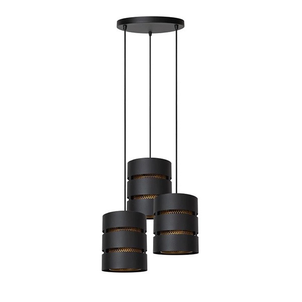 【LUCIDE】ベルギー　デザイン照明　シーリングペンダントライト「ROSAS」Black　3灯（φ180×H220mm）