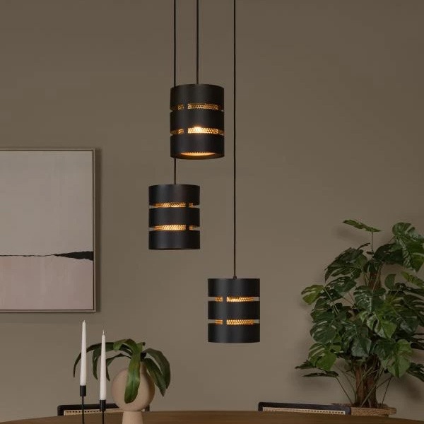 【LUCIDE】ベルギー　デザイン照明　シーリングペンダントライト「ROSAS」Black　3灯（φ180×H220mm）