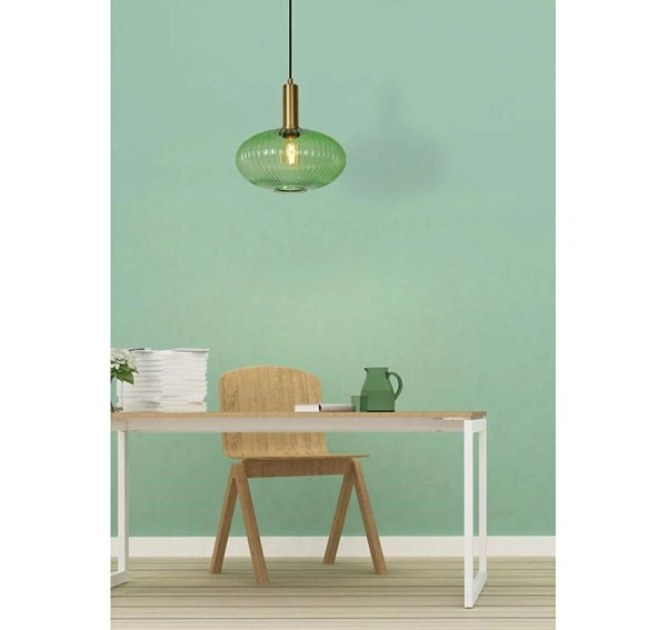 【LUCIDE】ベルギー ペンダントライト「MALOTO」Green 1灯（φ300×H1500mm）