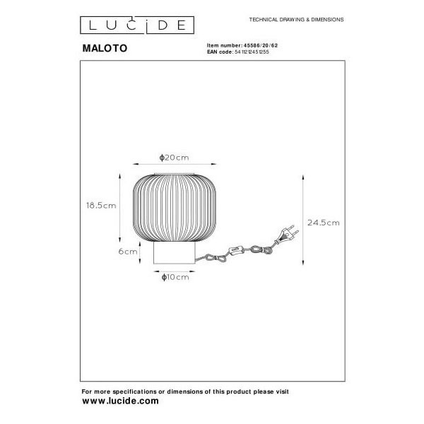 【LUCIDE】ベルギー デザイン照明 テーブルライト「MALOTO」Brown 1灯（φ200×H245mm）
