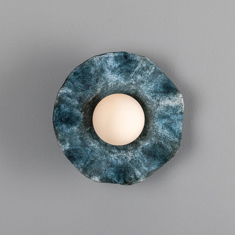 【Mullan】アイルランド「Rivale-Bathroom」ウェーブセラミックシェードウォールライト 1灯 ブルーアース（φ210×D90mm）
