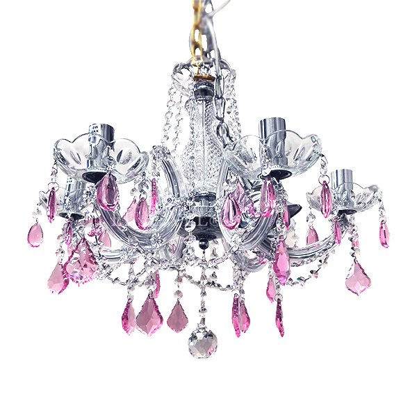 限定品・ピンククリスタルシャンデリア6灯「テレジア」（W500×H420mm）