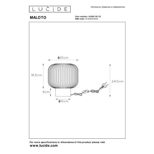 【LUCIDE】ベルギー デザイン照明 テーブルライト「MALOTO」Green 1灯（φ200×H245mm）