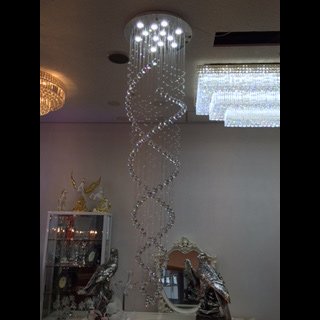 円型吹き抜け・クリスタルボールシャンデリア12灯【3色切替LED】（φ600