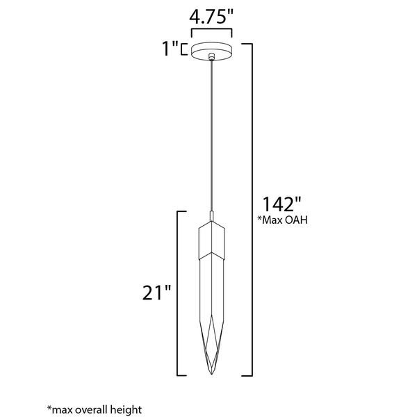 【ET2】アメリカ・LEDペンダントライト「QUARTZ」1灯（W120×L120×H530-3610mm）