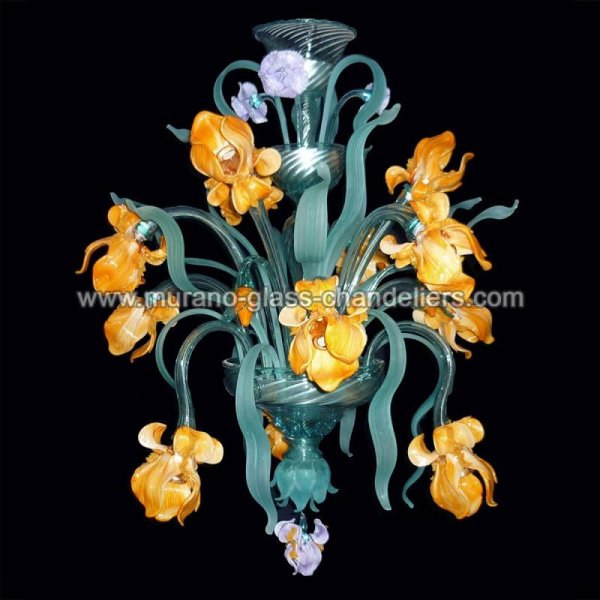 【MURANO GLASS CHANDELIERS】イタリア・ヴェネチアンガラスシャンデリア24灯「IRIS DI VAN GOGH」（W600×H900mm）