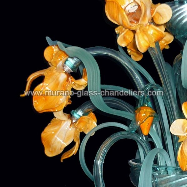 【MURANO GLASS CHANDELIERS】イタリア・ヴェネチアンガラスシャンデリア24灯「IRIS DI VAN GOGH」（W600×H900mm）