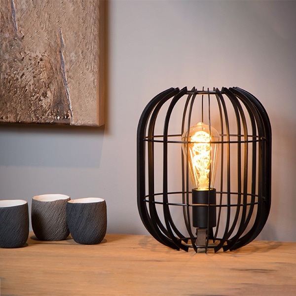 【LUCIDE】ベルギー デザイン照明 テーブルライト「REDA」Black(φ220×H260mm)