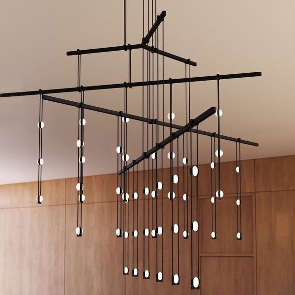 【Sonneman】アメリカ・デザイン照明 ペンダントライト「Suspenders LED 48 inch」54灯・サテンブラック（W1219×H914mm）