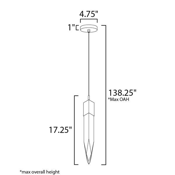 【ET2】アメリカ・LEDペンダントライト「QUARTZ」1灯（W120×L120×H440-3510mm）