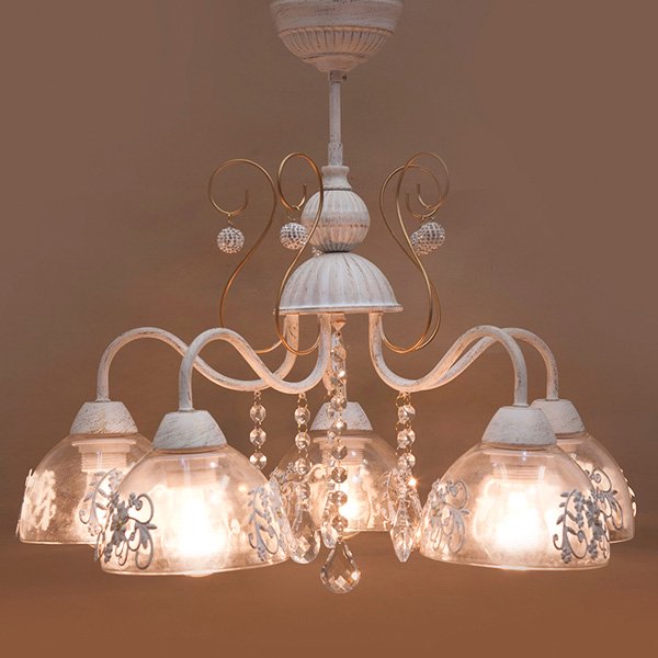 【廃番】クラシカルシーリングランプ5灯「プリシラ」・ホワイトブラッシュゴールド