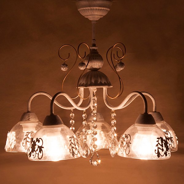 【廃番】クラシカルシーリングランプ5灯「プリシラ」・ホワイトブラッシュゴールド