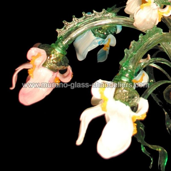 【MURANO GLASS CHANDELIERS】イタリア・ヴェネチアンガラスシャンデリア12灯「IRIS VERDE」（W1100×H2000mm）