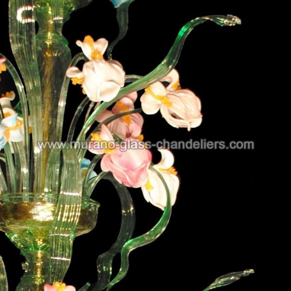 【MURANO GLASS CHANDELIERS】イタリア・ヴェネチアンガラスシャンデリア12灯「IRIS VERDE」（W1100×H2000mm）