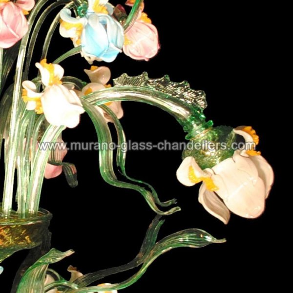 【MURANO GLASS CHANDELIERS】イタリア・ヴェネチアンガラスシャンデリア12灯「IRIS VERDE」（W1100×H2000mm）
