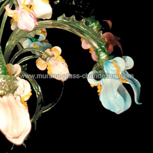【MURANO GLASS CHANDELIERS】イタリア・ヴェネチアンガラスシャンデリア12灯「IRIS VERDE」（W1100×H2000mm）