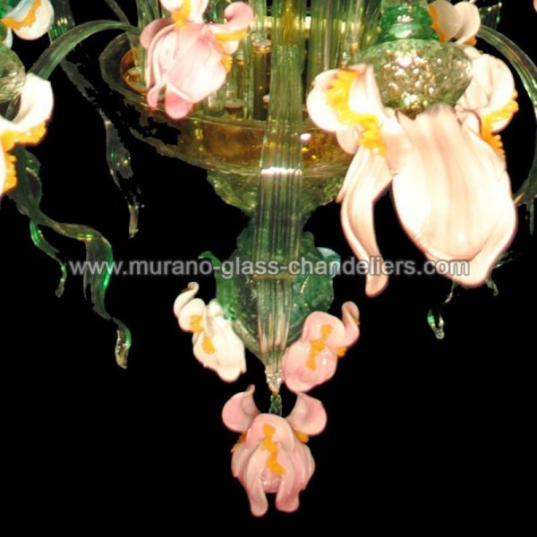 【MURANO GLASS CHANDELIERS】イタリア・ヴェネチアンガラスシャンデリア12灯「IRIS VERDE」（W1100×H2000mm）