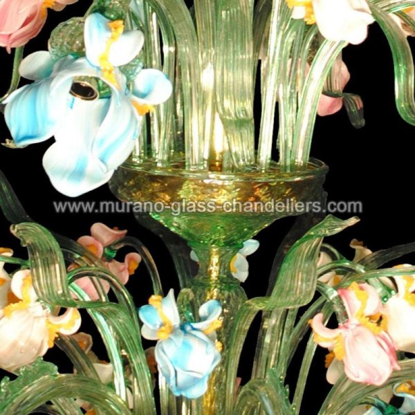 【MURANO GLASS CHANDELIERS】イタリア・ヴェネチアンガラスシャンデリア12灯「IRIS VERDE」（W1100×H2000mm）