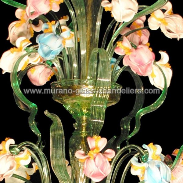 【MURANO GLASS CHANDELIERS】イタリア・ヴェネチアンガラスシャンデリア12灯「IRIS VERDE」（W1100×H2000mm）