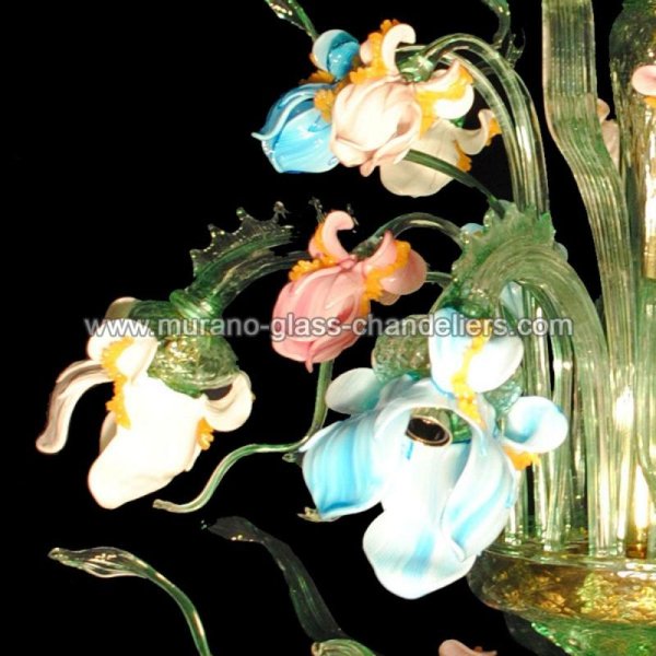 【MURANO GLASS CHANDELIERS】イタリア・ヴェネチアンガラスシャンデリア12灯「IRIS VERDE」（W1100×H2000mm）