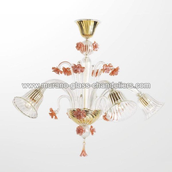 【MURANO GLASS CHANDELIERS】イタリア・ヴェネチアンガラスシャンデリア5灯「MEGAN」（W850×H800mm）