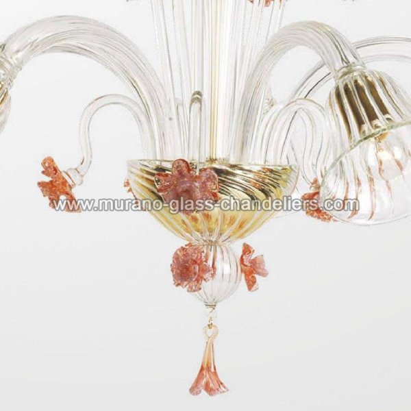 【MURANO GLASS CHANDELIERS】イタリア・ヴェネチアンガラスシャンデリア5灯「MEGAN」（W850×H800mm）