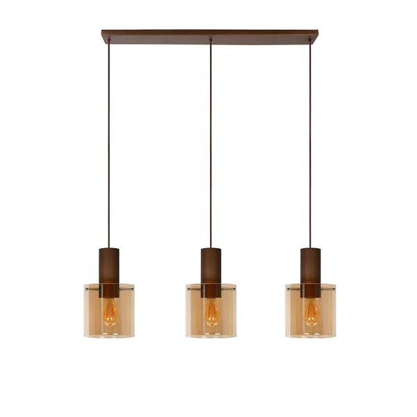 【LUCIDE】ベルギー ペンダントライト「TOLEDO」Brown 3灯(W1000×D200×H1650mm)