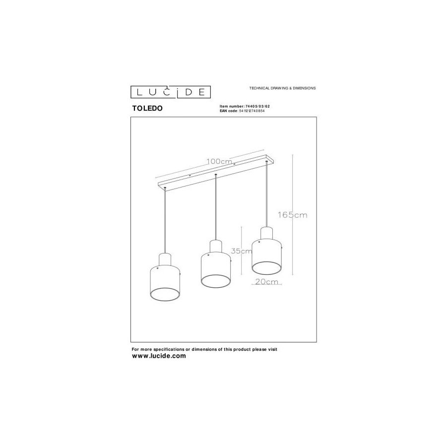 【LUCIDE】ベルギー ペンダントライト「TOLEDO」Brown 3灯(W1000×D200×H1650mm)