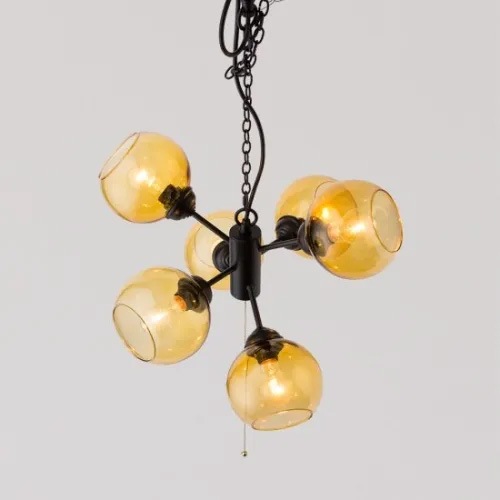 【HERMOSA】ペンダントライト「MOON6」6灯・ブラック×アンバー（W480×H1200mm）