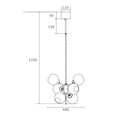 【HERMOSA】ペンダントライト「MOON6」6灯・ブラック×アンバー（W480×H1200mm）