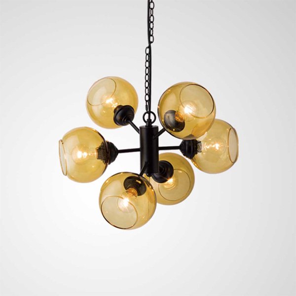 【HERMOSA】ペンダントライト「MOON6」6灯・ブラック×アンバー（W480×H1200mm）
