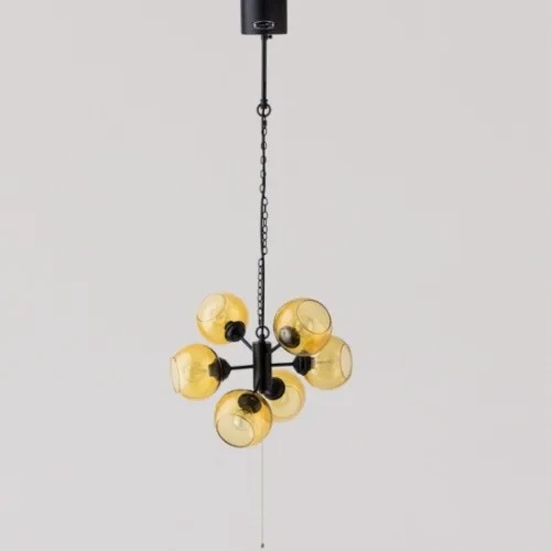 【HERMOSA】ペンダントライト「MOON6」6灯・ブラック×アンバー（W480×H1200mm）