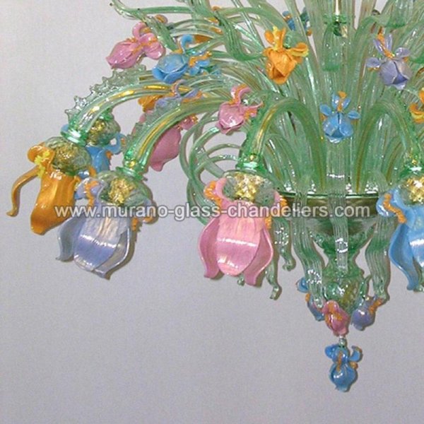 【MURANO GLASS CHANDELIERS】イタリア・ヴェネチアンガラスシャンデリア12灯「IRIS VERDE」（W950×H1250mm）