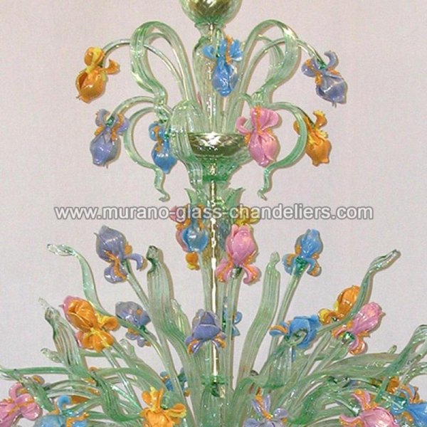 【MURANO GLASS CHANDELIERS】イタリア・ヴェネチアンガラスシャンデリア12灯「IRIS VERDE」（W950×H1250mm）