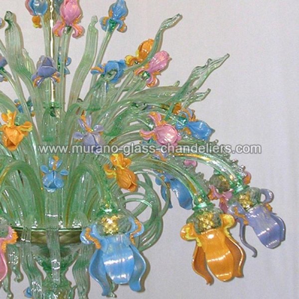 【MURANO GLASS CHANDELIERS】イタリア・ヴェネチアンガラスシャンデリア12灯「IRIS VERDE」（W950×H1250mm）