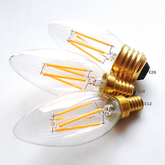 【1個在庫有!E14のみ】【廃番商品】【国内メーカー】【プレミアム】LEDフィラメント電球 シャンデリア球/3.5W・2200K濃い電球色(口金:E14.E17.E26)※調光対応