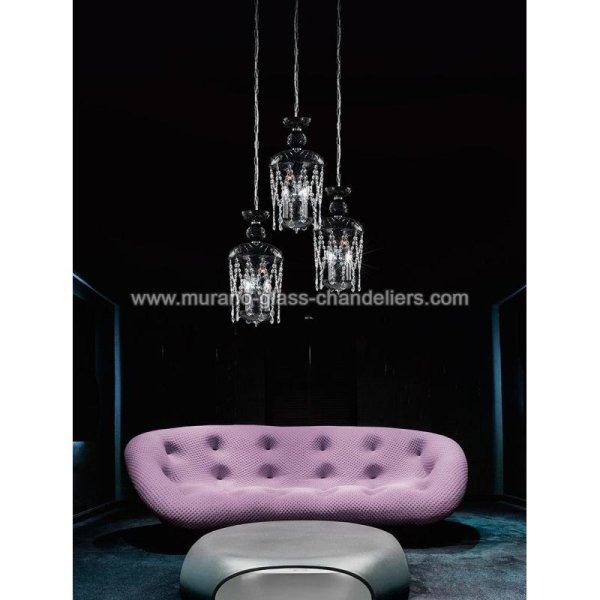【MURANO GLASS CHANDELIERS】イタリア・ヴェネチアンガラスシャンデリア3灯「BRINDISI」（W250×H500mm）