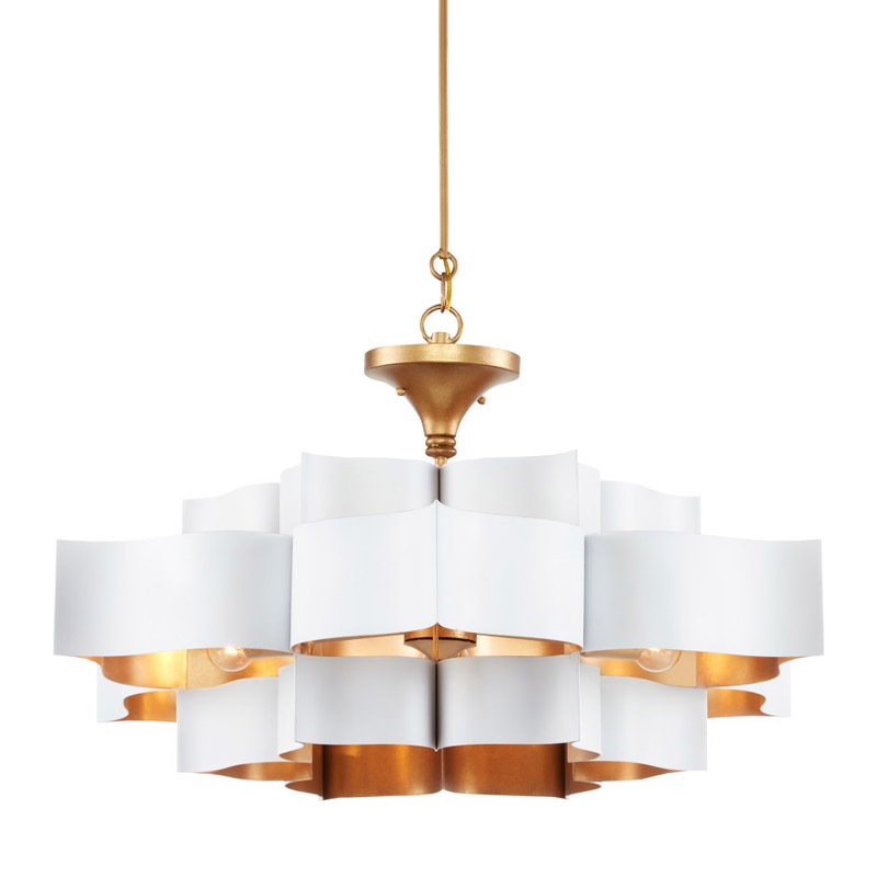 【CURREY】アメリカ・シャンデリア 6灯「Grand Lotus」L ホワイト×ゴールド(D762×H406mm)