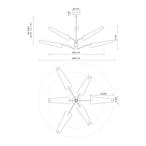 【Alora】アメリカ  デザイン照明 「Osorio」 ブラック×ブラス（W1172×H353mm）