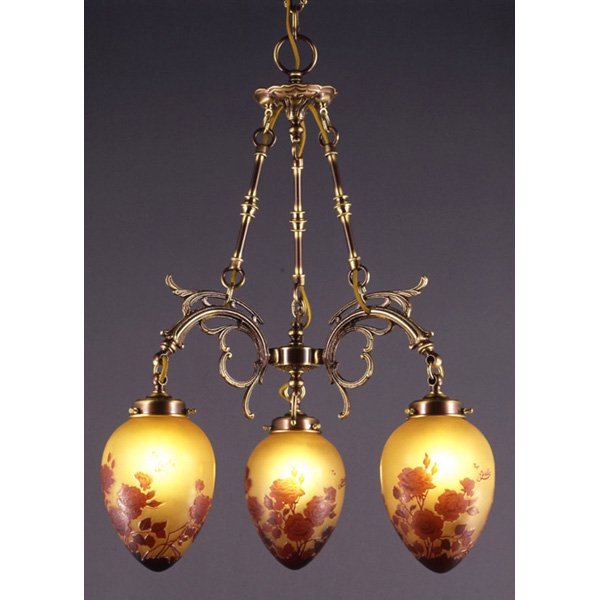 【入荷未定】【galle】ガレ・コレクション- シェードランプ 3灯 アンティークブロンズ「レッドローズ」