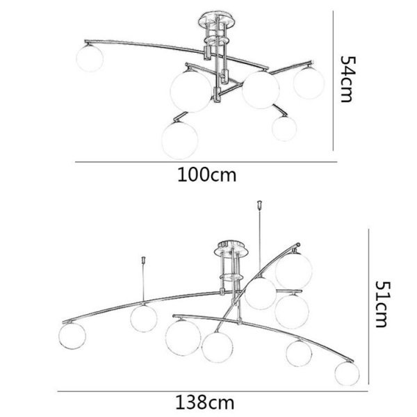 デザイン照明ガラスシェードシャンデリア ゴールド／ブラック 6 ／9灯（Ｗ1000mm／W1380mm）