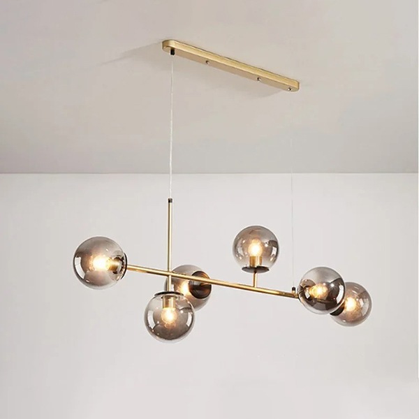 デザイン照明　ガラスボールシェードペンダントランプ　6灯　ゴールド（W1200×H450mm）