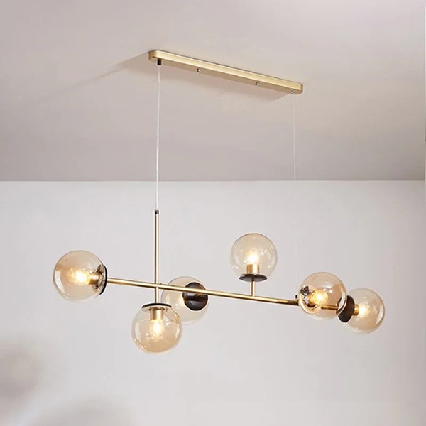 デザイン照明 ガラスボールシェードペンダントランプ 6灯 ゴールド