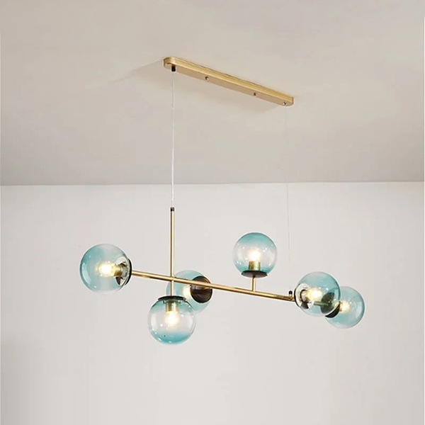 デザイン照明 ガラスボールシェードペンダントランプ 6灯 ゴールド