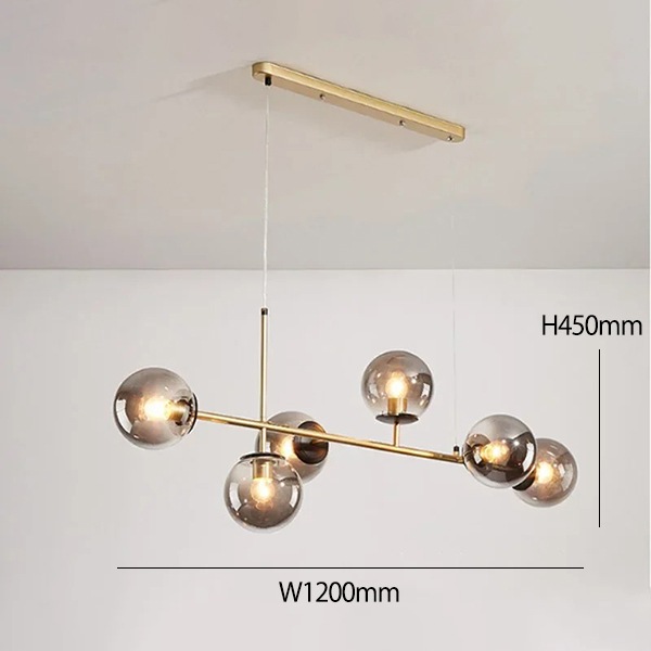 デザイン照明 ガラスボールシェードペンダントランプ 6灯 ゴールド